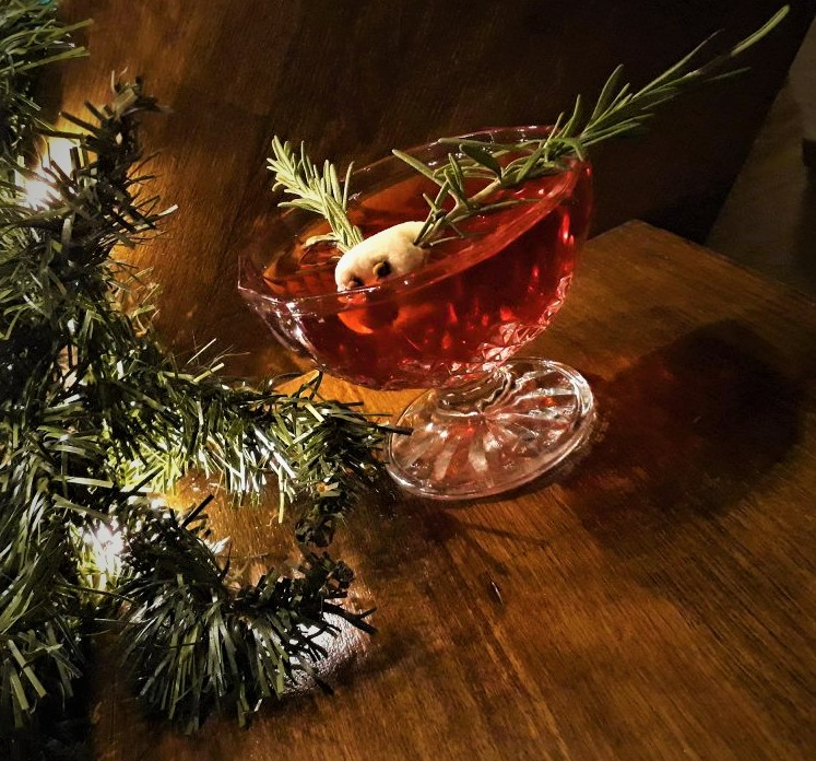 Rudolph's Mocktail Recipe with mulled wine and rosemary.